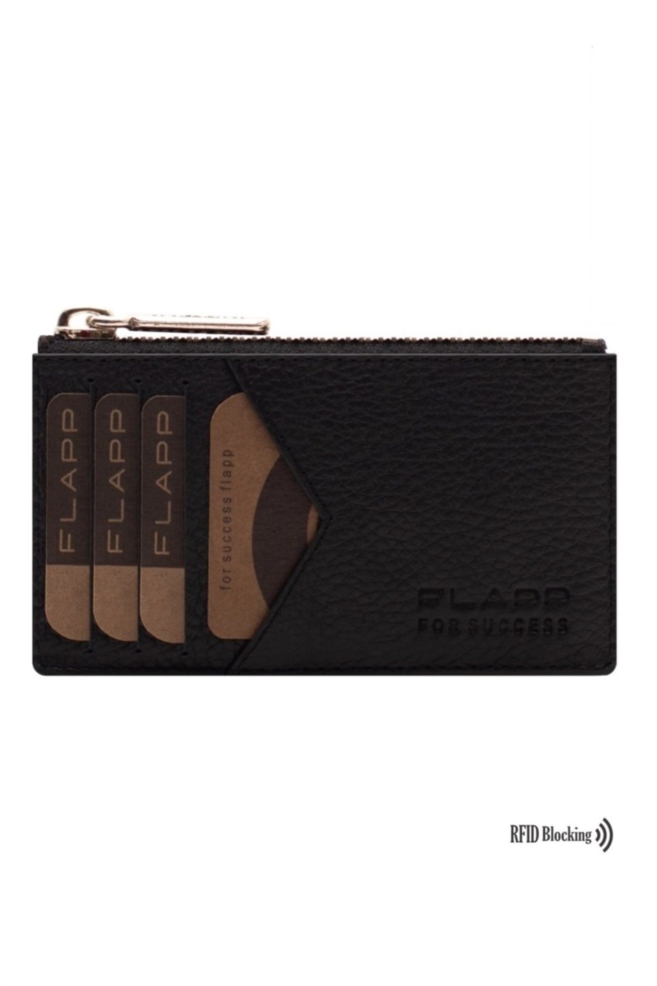 Flapp Deri Flotur Siyah Rfıd Engelleyici Fermuarlı Bozukpara Gözlü Unisex Çanta Cüzdan