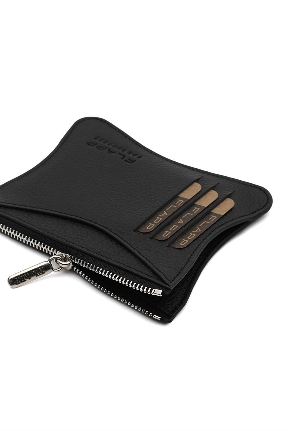 Flapp Deri Flotur Siyah Rfıd Korumalı Engelleyici Fermuarlı Bozukpara Gözlü Kadın Çanta Cüzdan