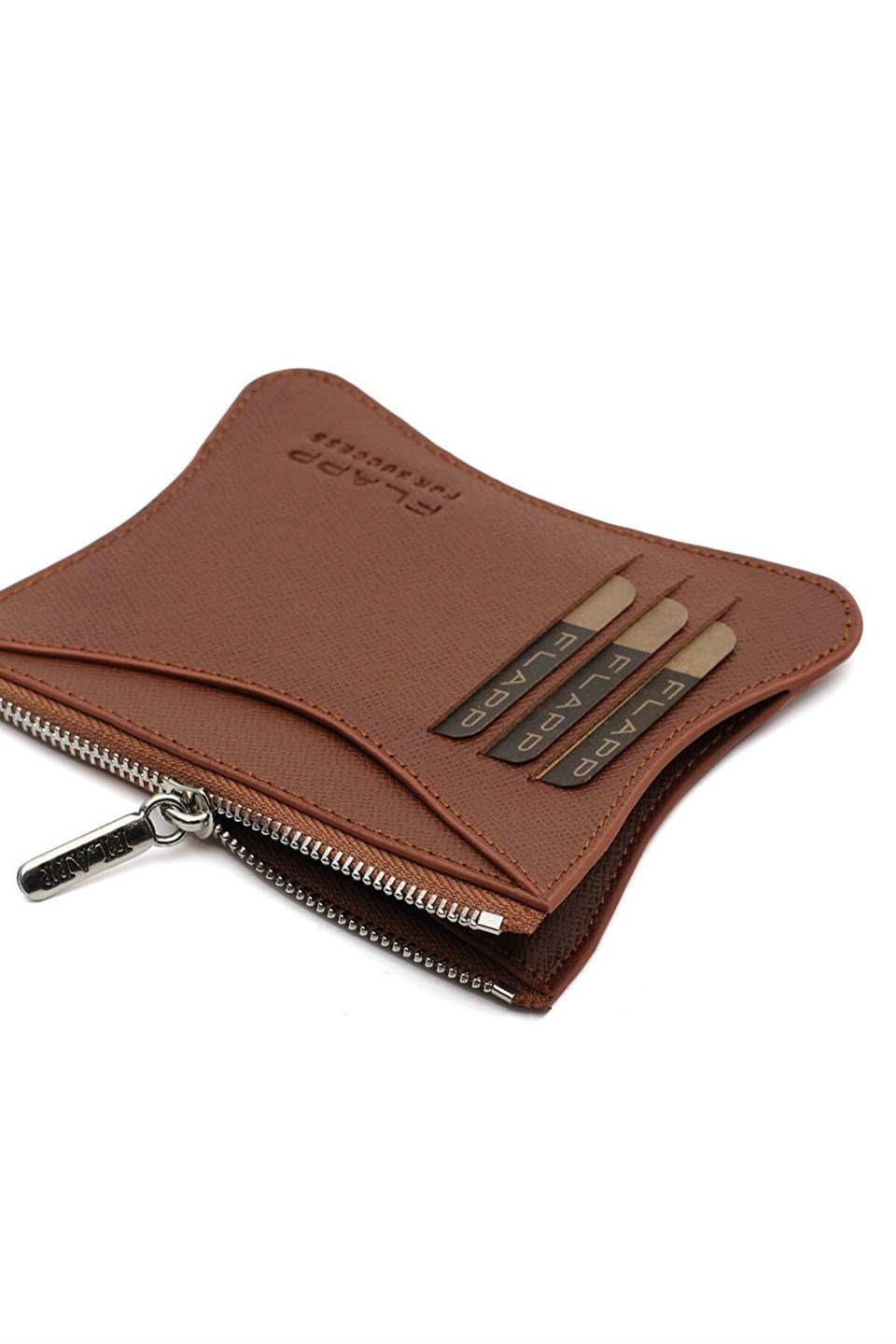 Flapp Deri Kahve Desenli Rfıd Korumalı Engelleyici Fermuarlı Bozukpara Gözlü Kadın Çanta Cüzdan