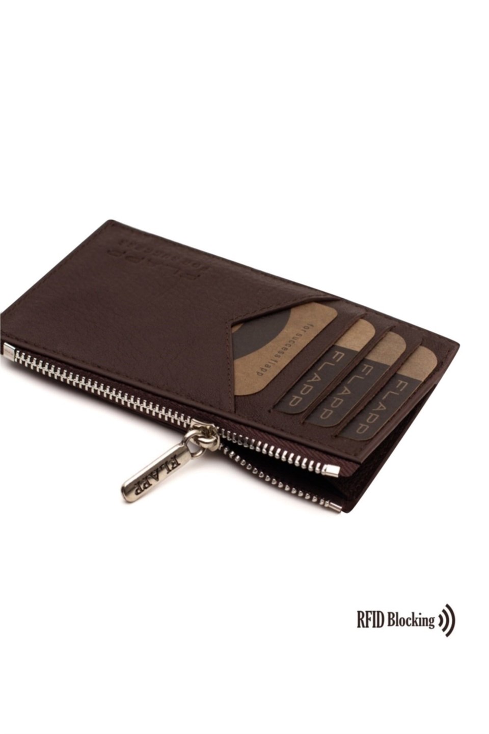 Flapp Deri Kahverengi Rfıd Engelleyici Fermuarlı Bozukpara Gözlü Unisex Çanta Cüzdan