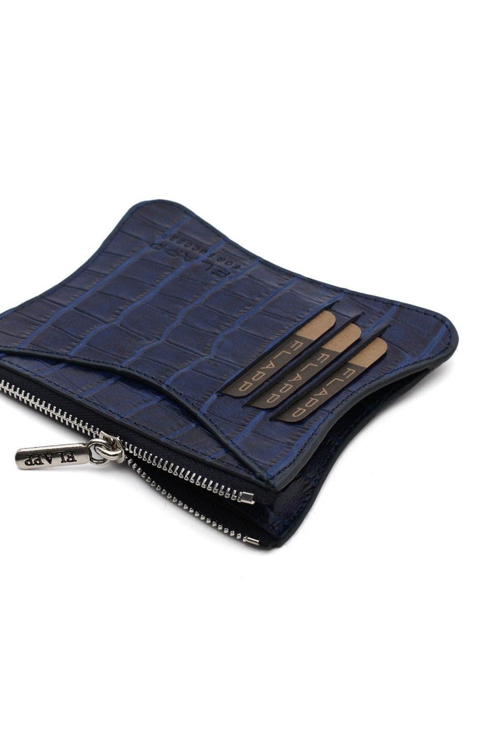 Flapp Deri Krokodil Lacivert Rfıd Korumalı Engelleyici Fermuarlı Bozukpara Gözlü Kadın Çanta Cüzdan