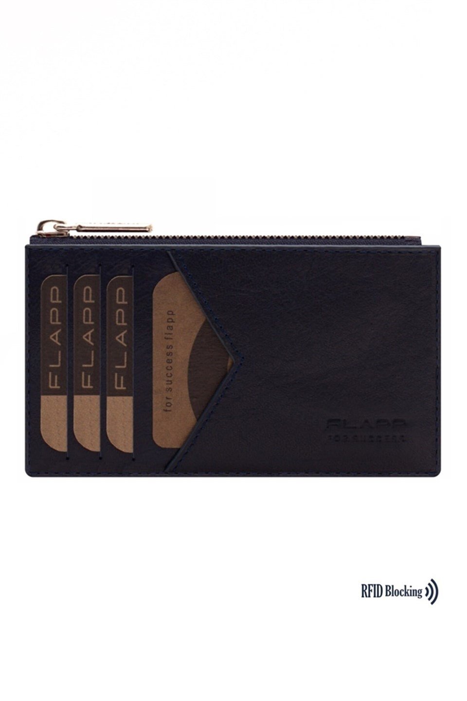 Flapp Deri Lacivert Rfıd Engelleyici Fermuarlı Bozukpara Gözlü Unisex Çanta Cüzdan