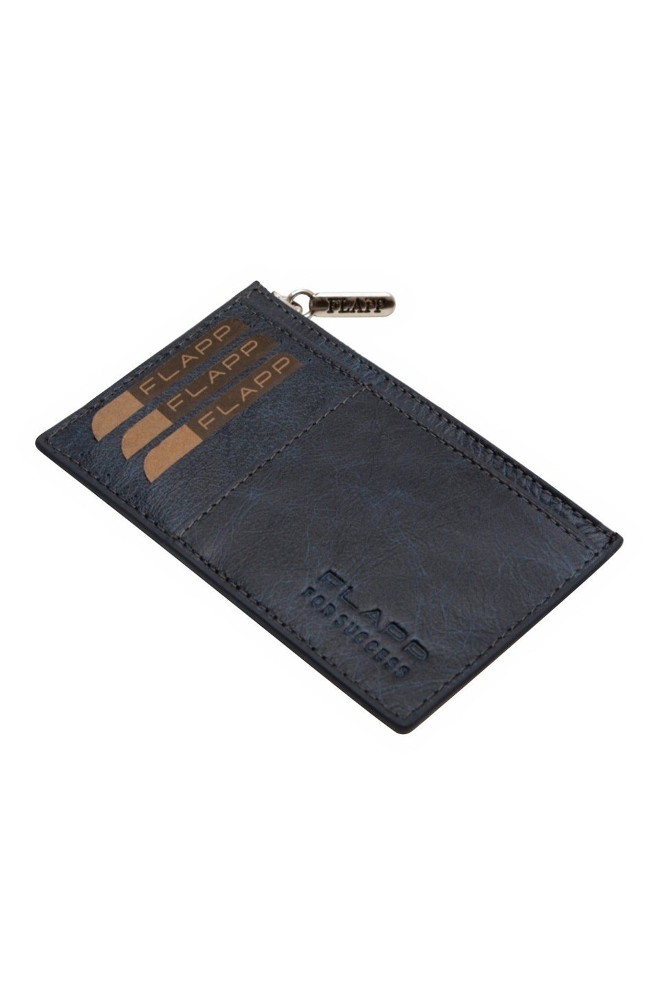 Flapp Deri Lacivert Rfıd Korumalı Engelleyici Fermuarlı Bozukpara Gözlü Kadın Çanta Cüzdan