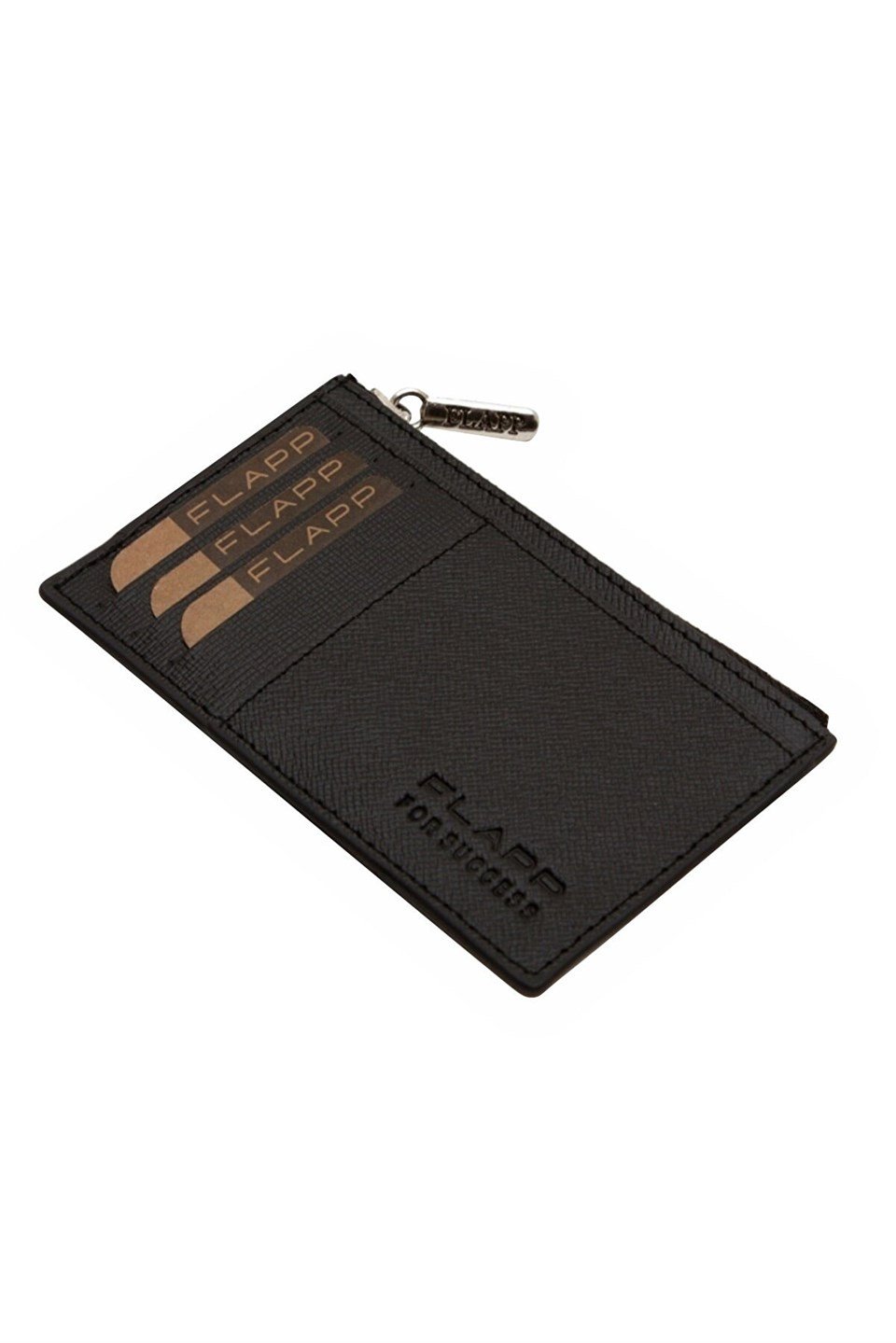 Flapp Deri Siyah Desenli Rfıd Korumalı Engelleyici Fermuarlı Bozukpara Gözlü Kadın Çanta Cüzdan