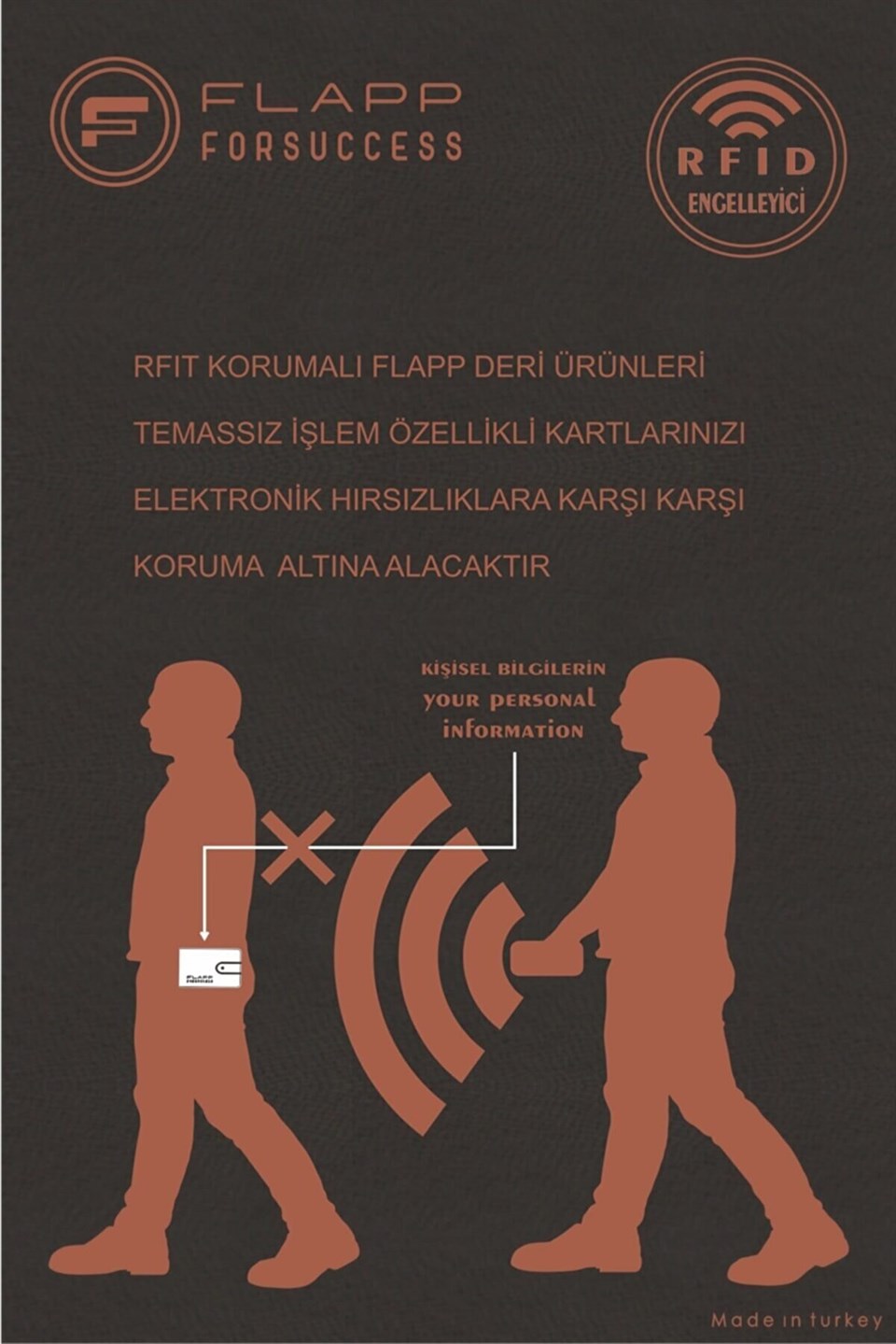 Flapp Deri Siyah Desenli Rfıd Korumalı Engelleyici Fermuarlı Bozukpara Gözlü Kadın Çanta Cüzdan