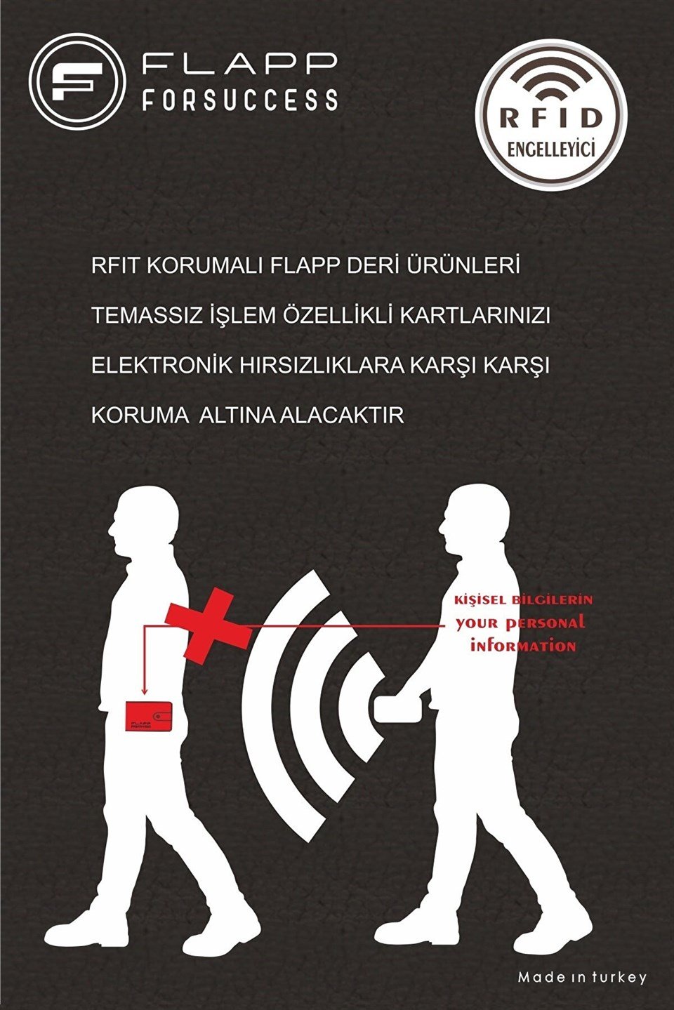 Flapp Deri Siyah Rfıd Korumalı Engelleyici Fermuarlı Kadın Çanta Cüzdan