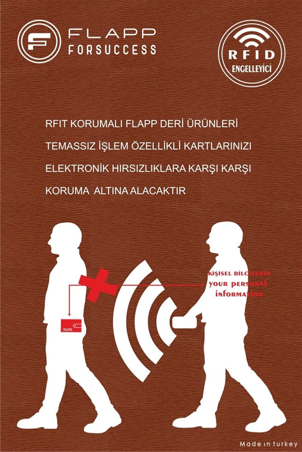 Flapp Deri Taba Desenli Rfıd Korumalı Engelleyici Fermuarlı Bozukpara Gözlü Kadın Çanta Cüzdan