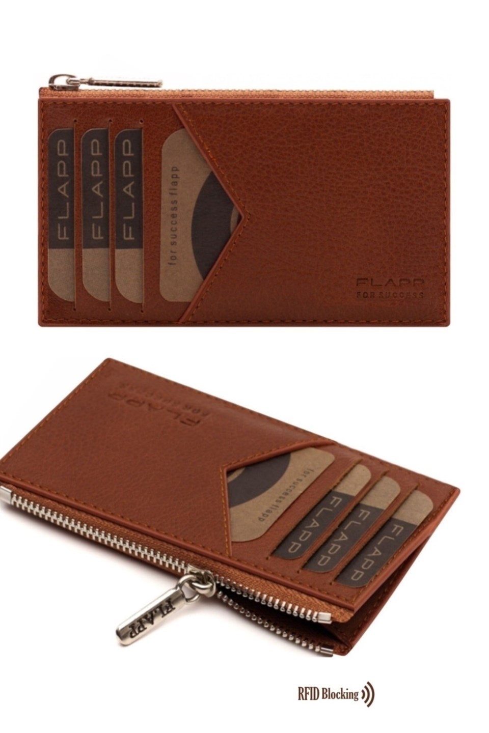 Flapp Flotur Taba Rfıd Engelleyici Fermuarlı Bozukpara Gözlü Unisex Çanta Cüzdan