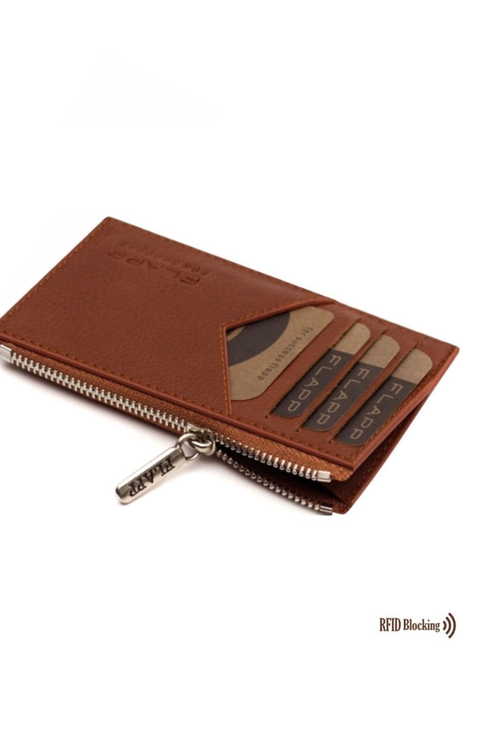 Flapp Flotur Taba Rfıd Engelleyici Fermuarlı Bozukpara Gözlü Unisex Çanta Cüzdan