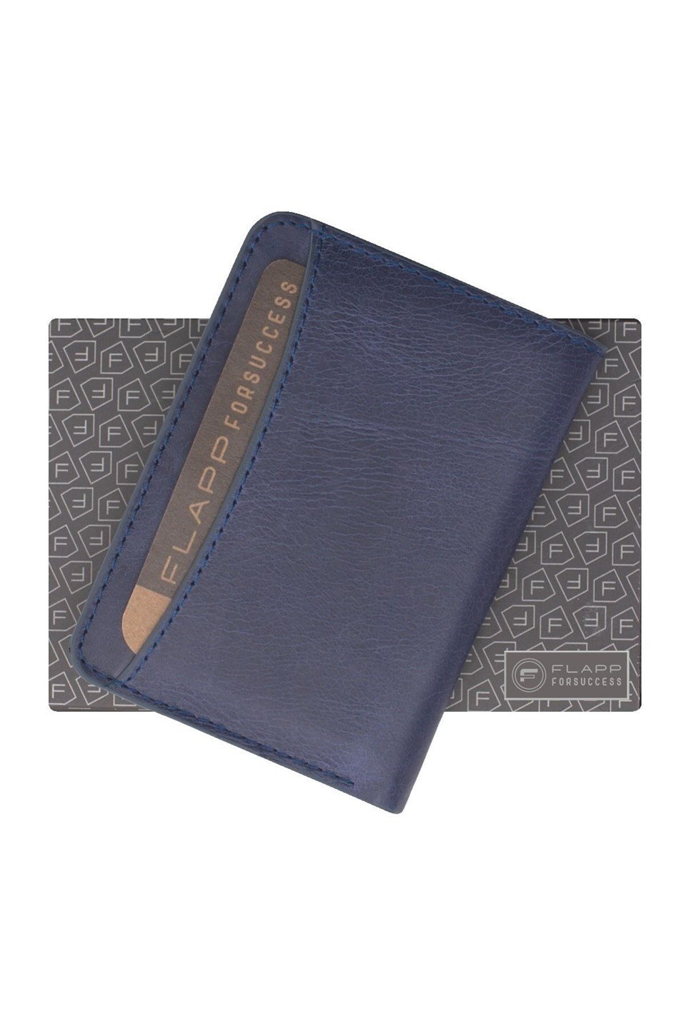 Flapp Hakiki Crazy Deri Lacivert Rfıd Engelleyici Korumalı Mini Cüzdan Kartlık