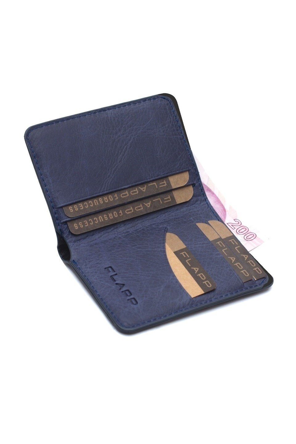 Flapp Hakiki Crazy Deri Lacivert Rfıd Engelleyici Korumalı Mini Cüzdan Kartlık