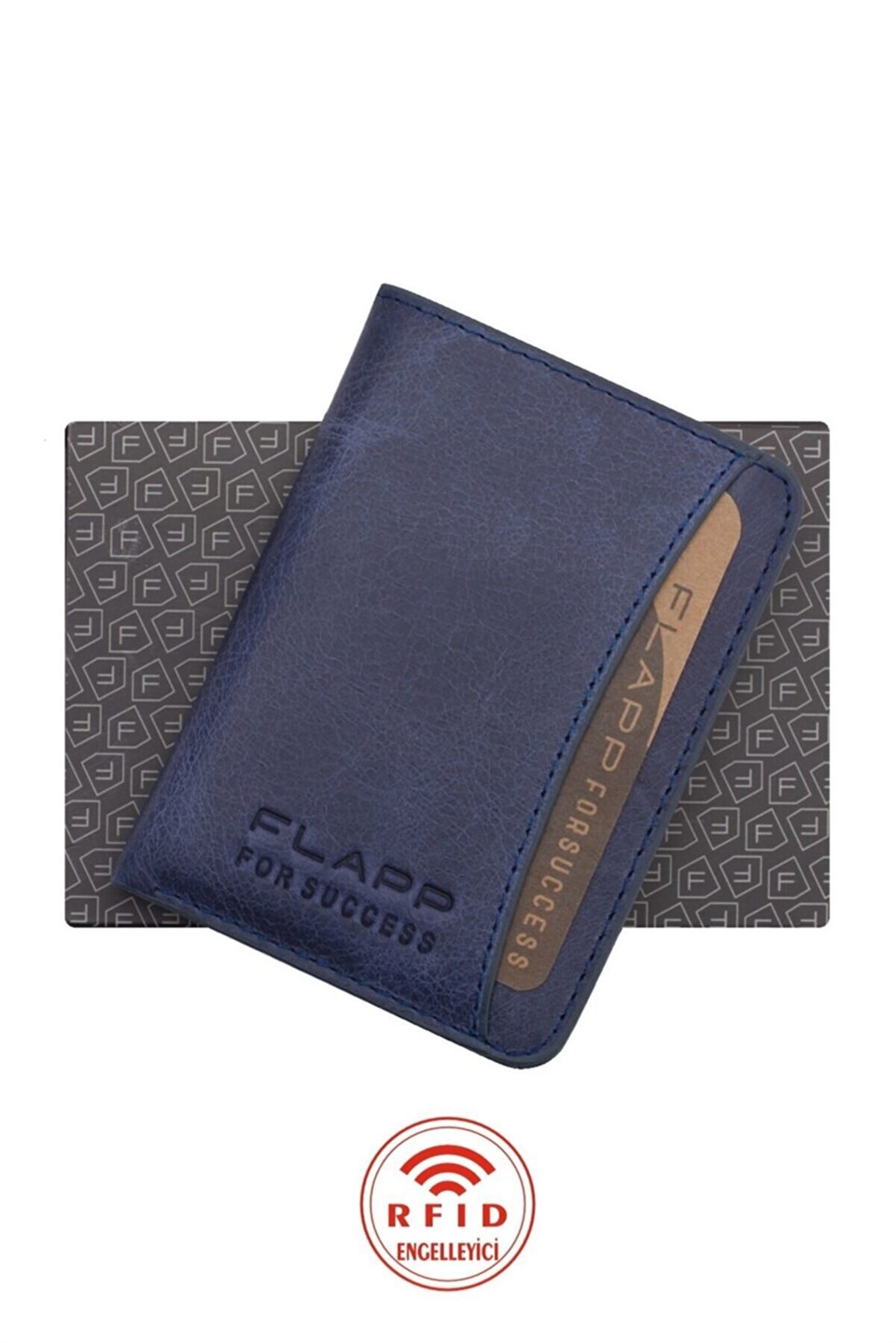 Flapp Hakiki Crazy Deri Lacivert Rfıd Engelleyici Korumalı Mini Cüzdan Kartlık