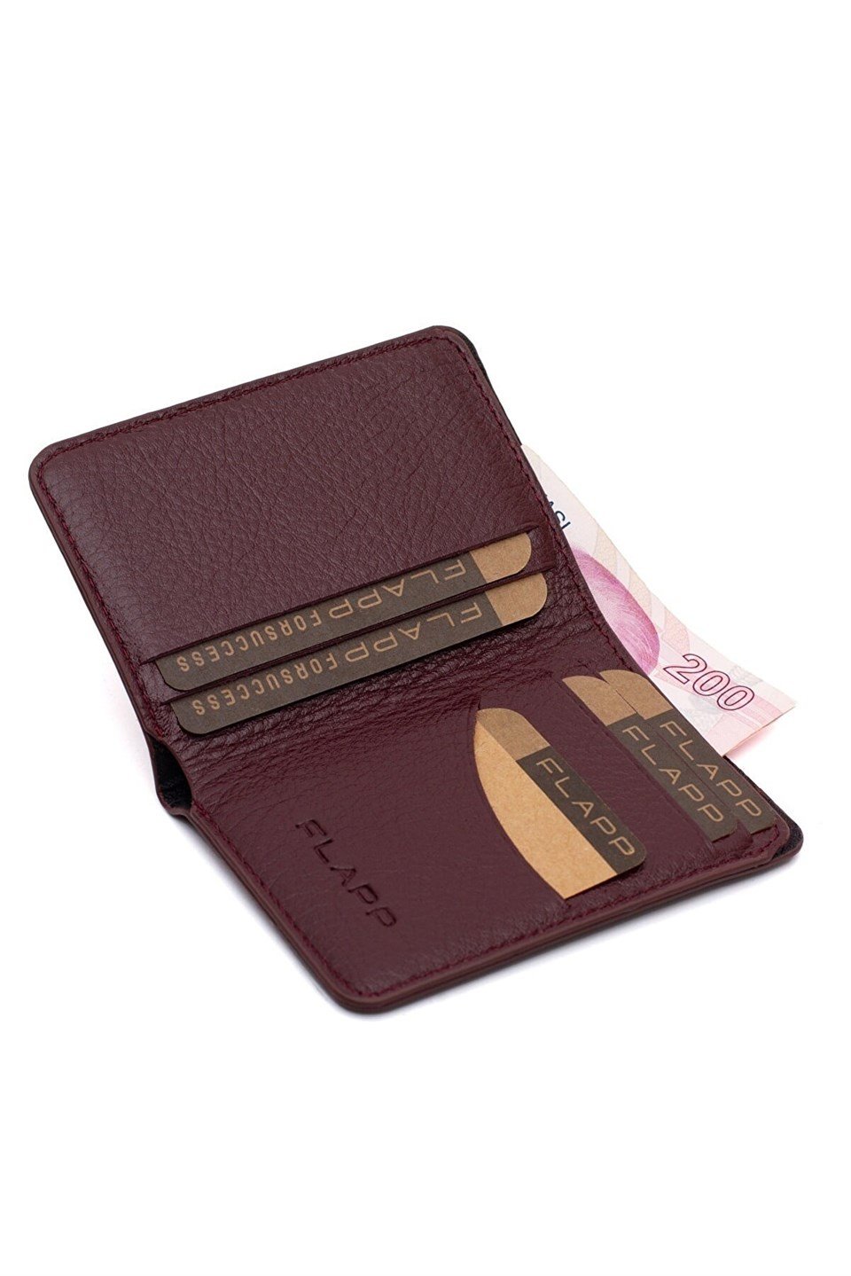 Flapp Hakiki Deri Bordo Rfıd Engelleyici Korumalı Mini Cüzdan Kartlık