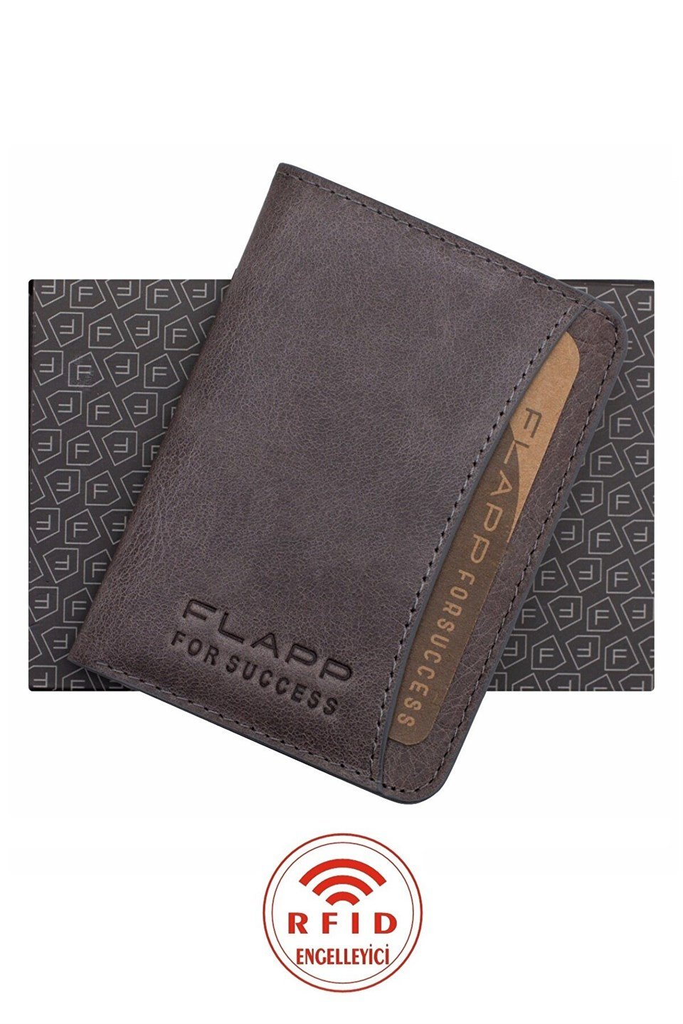 Flapp Hakiki Deri Crazy Gri Mini Cüzdan Kartlık