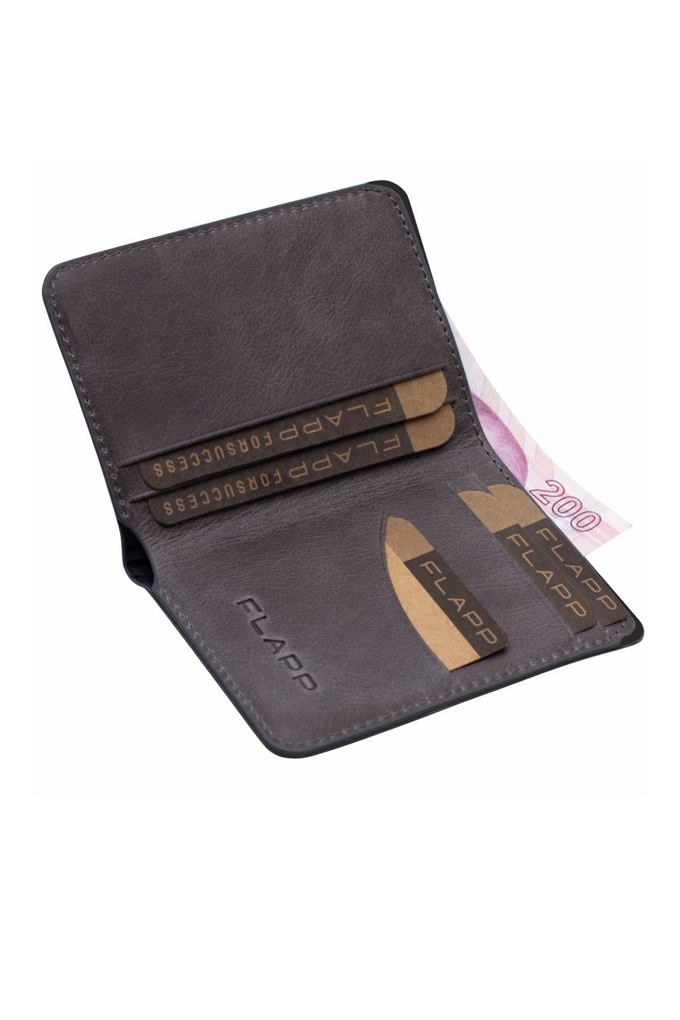 Flapp Hakiki Deri Crazy Gri Mini Cüzdan Kartlık