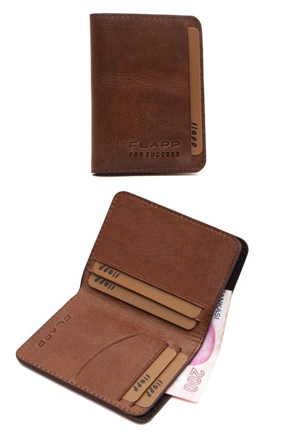 Flapp Hakiki Deri Crazy Kahverengi Mini Cüzdan Kartlık