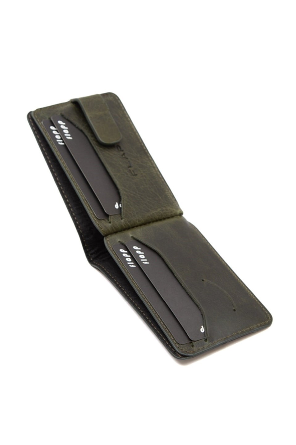 Flapp Hakiki Deri Crazy Yeşil Cüzdan Kartlık