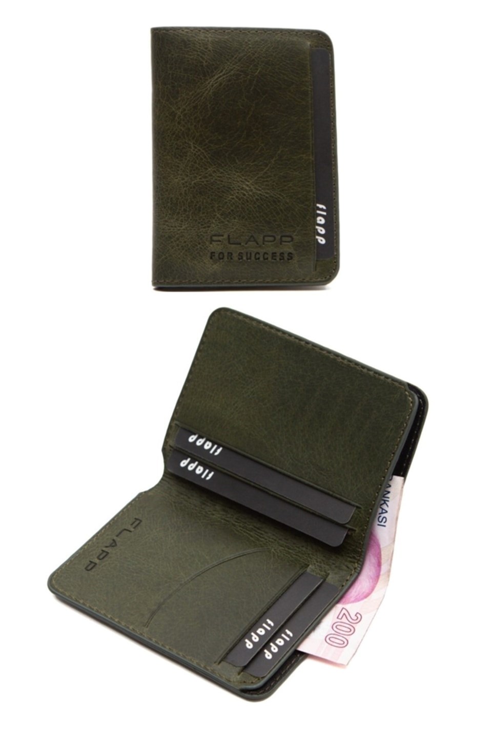 Flapp Hakiki Deri Crazy Yeşil Mini Cüzdan Kartlık