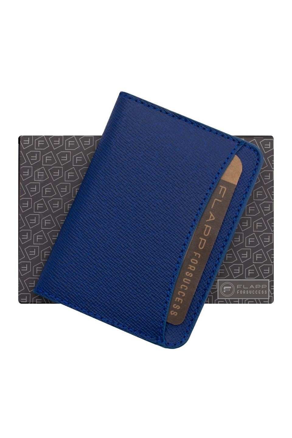 Flapp Hakiki Deri Desenli Mavi Rfıd Engelleyici Korumalı Mini Cüzdan Kartlık
