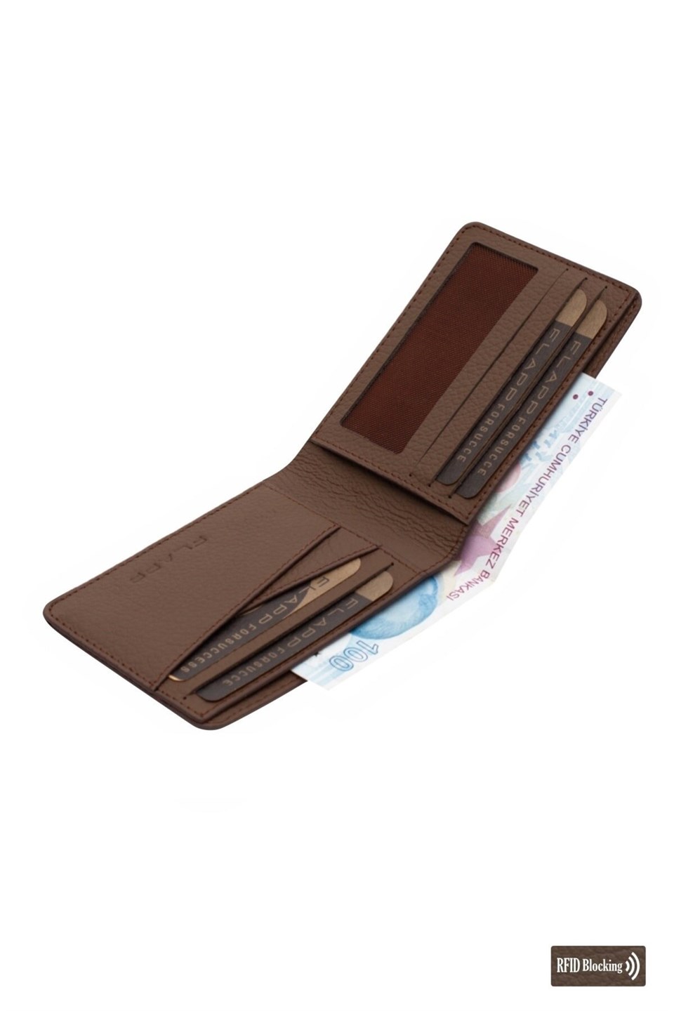 Flapp Hakiki Deri Flotur Kahverengi Rfıd Engelleyici Mini Cüzdan Kartlık