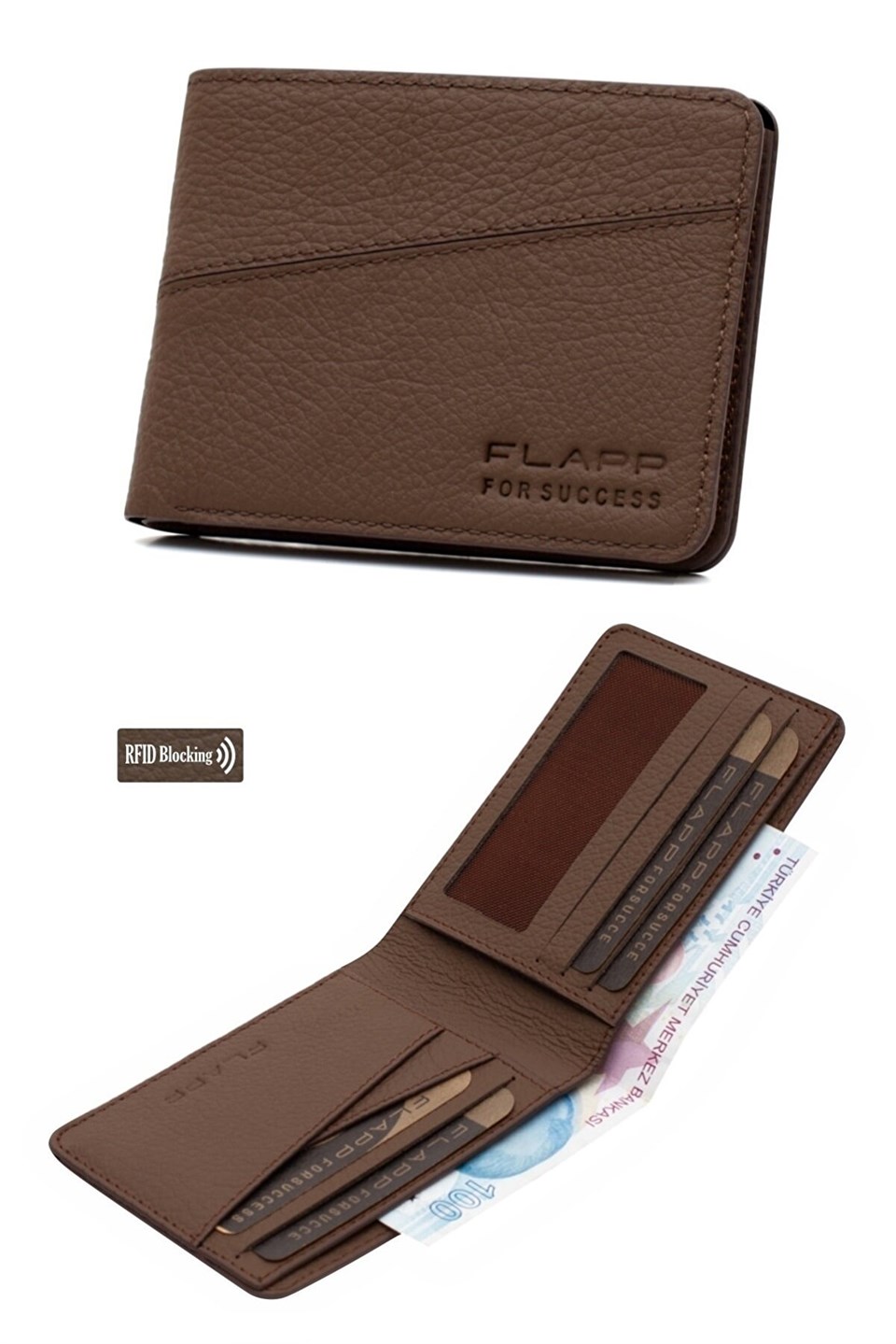 Flapp Hakiki Deri Flotur Kahverengi Rfıd Engelleyici Mini Cüzdan Kartlık