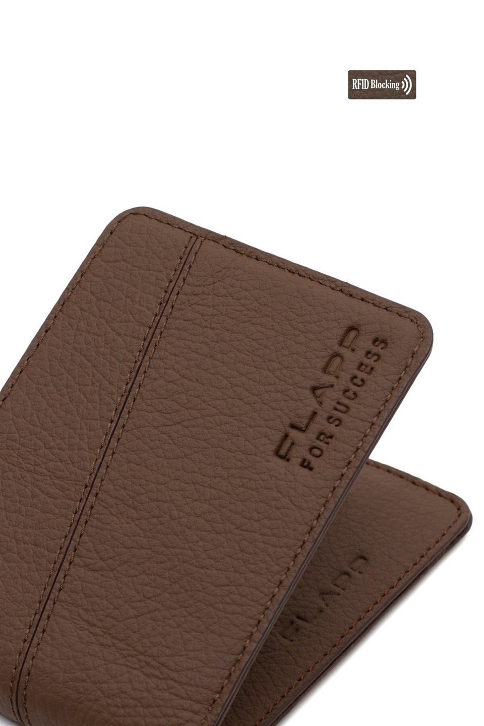 Flapp Hakiki Deri Flotur Kahverengi Rfıd Engelleyici Mini Cüzdan Kartlık