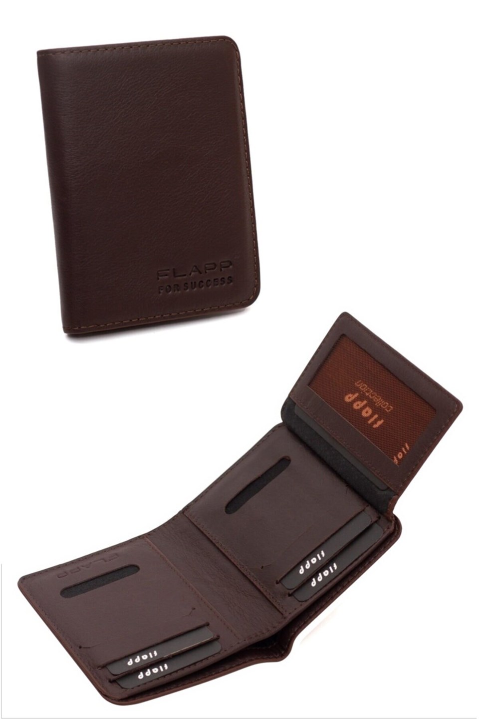 Flapp Hakiki Deri Kahverengi Dikey Cüzdan