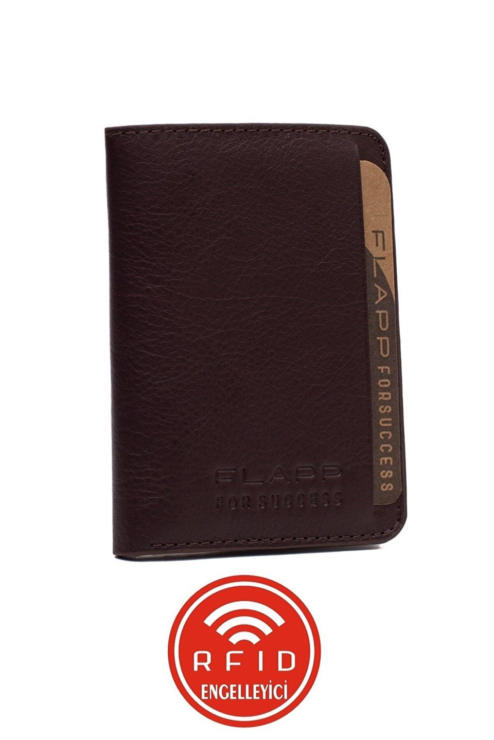 Flapp Hakiki Deri Kahverengi Rfıd Engelleyici Korumalı Mini Cüzdan Kartlık