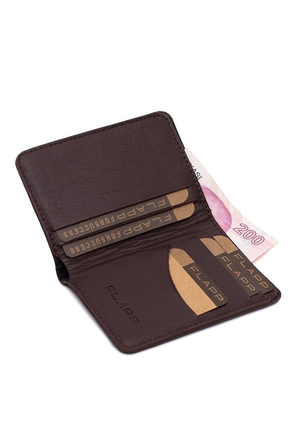 Flapp Hakiki Deri Kahverengi Rfıd Engelleyici Korumalı Mini Cüzdan Kartlık