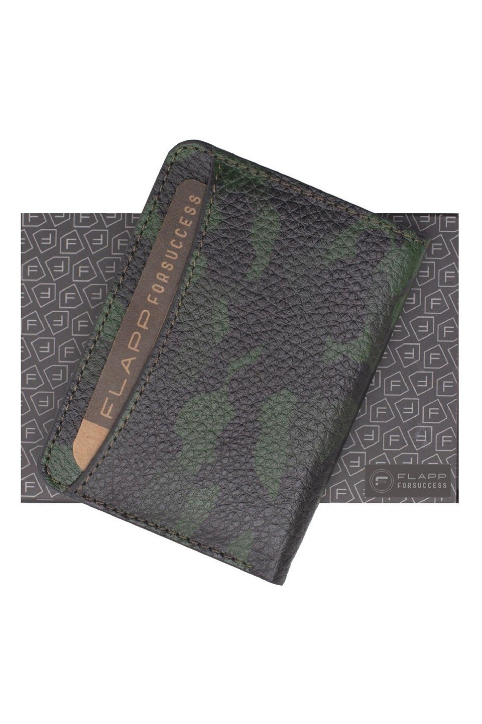 Flapp Hakiki Deri Kamuflaj Siyah Yeşil Rfıd Engelleyici Korumalı Mini Cüzdan Kartlık