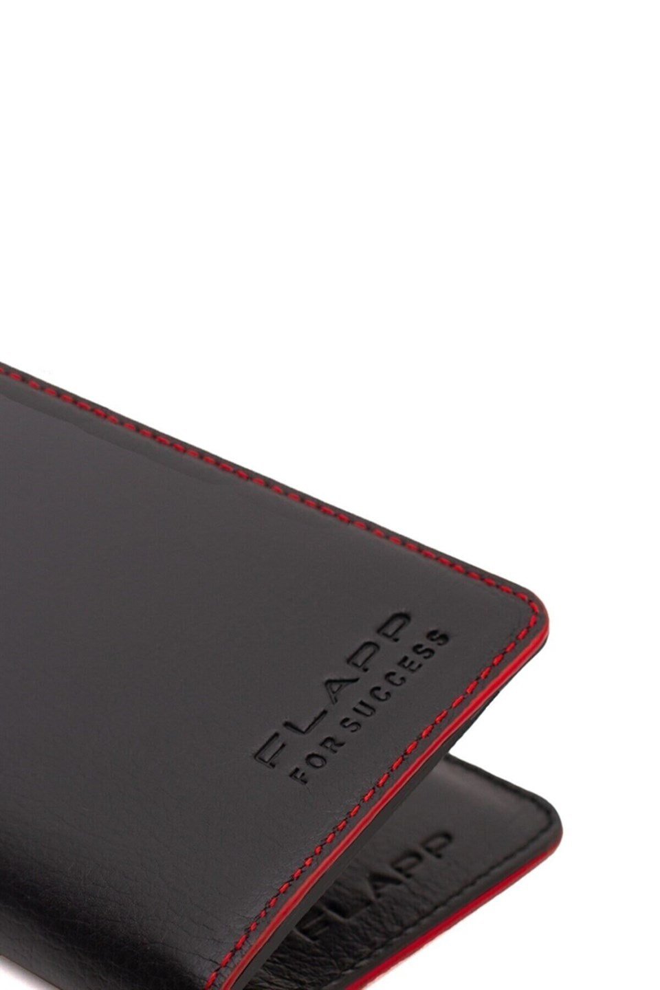 Flapp Hakiki Deri Kırmızı Kenar Boyalı Dikey Cüzdan