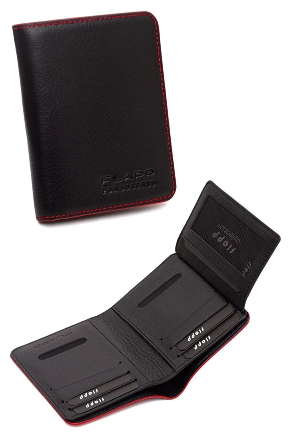 Flapp Hakiki Deri Kırmızı Kenar Boyalı Dikey Cüzdan