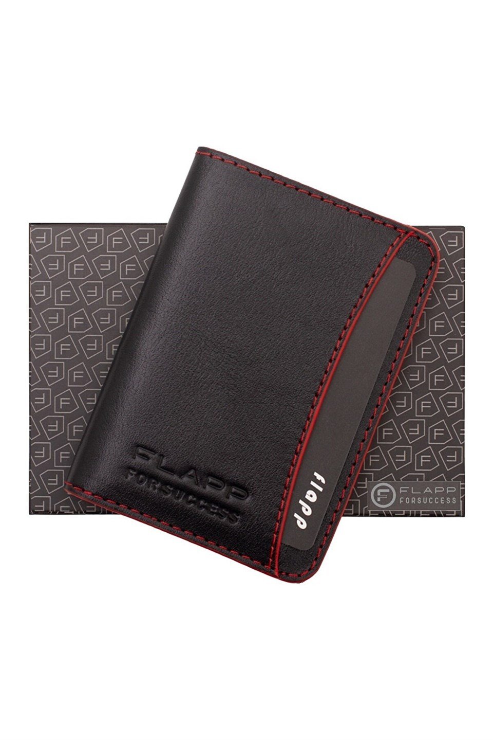 Flapp Hakiki Deri Kırmızı Kenarlı Mini Cüzdan Kartlık