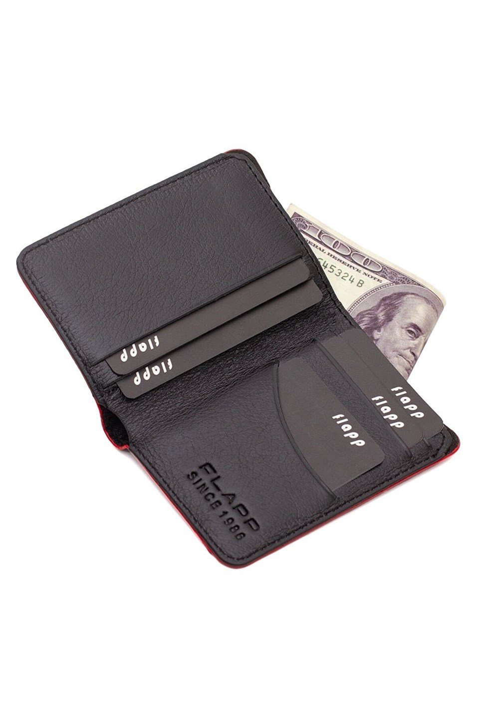 Flapp Hakiki Deri Kırmızı Kenarlı Mini Cüzdan Kartlık