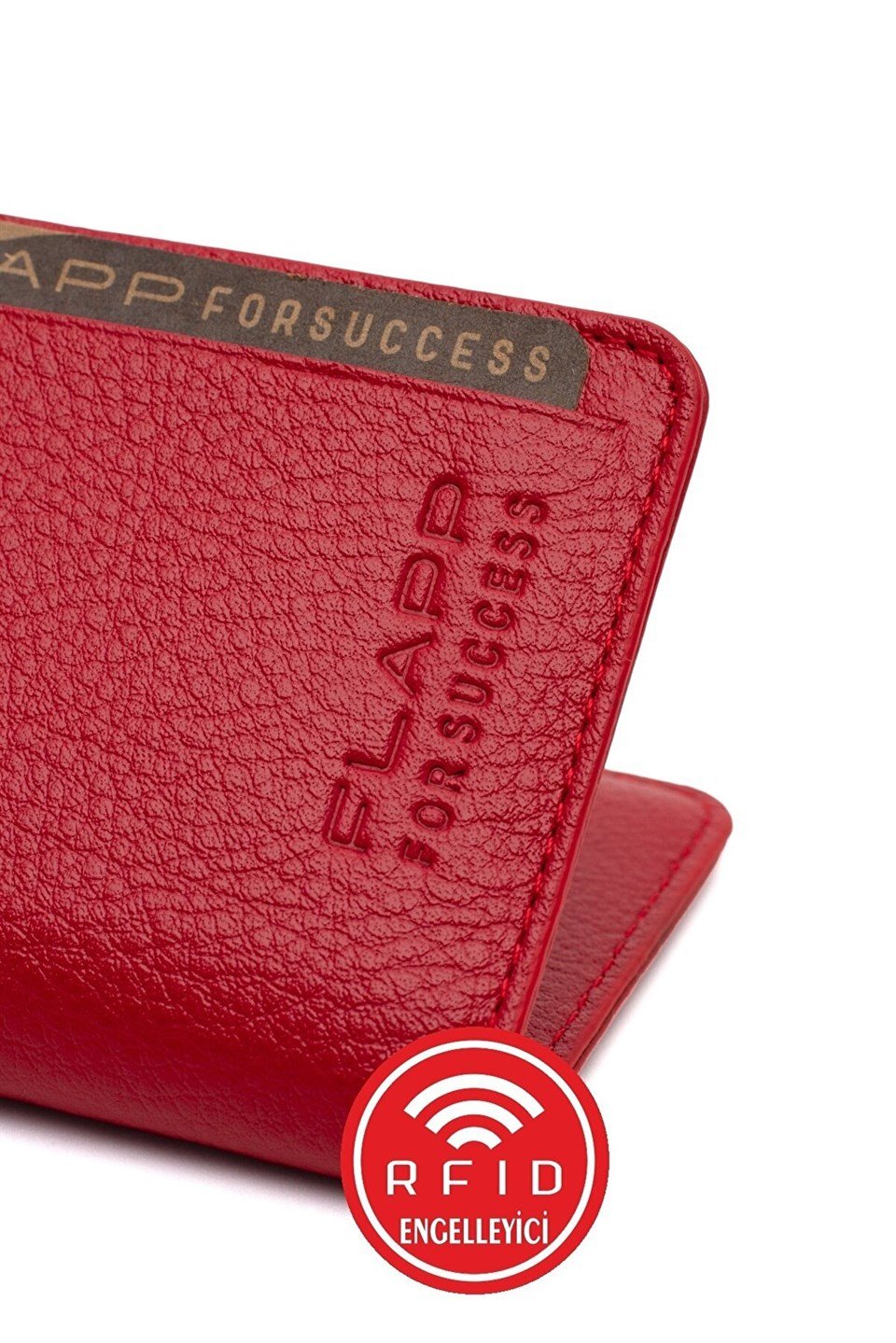 Flapp Hakiki Deri Kırmızı Rfıd Engelleyici Korumalı Mini Cüzdan Kartlık