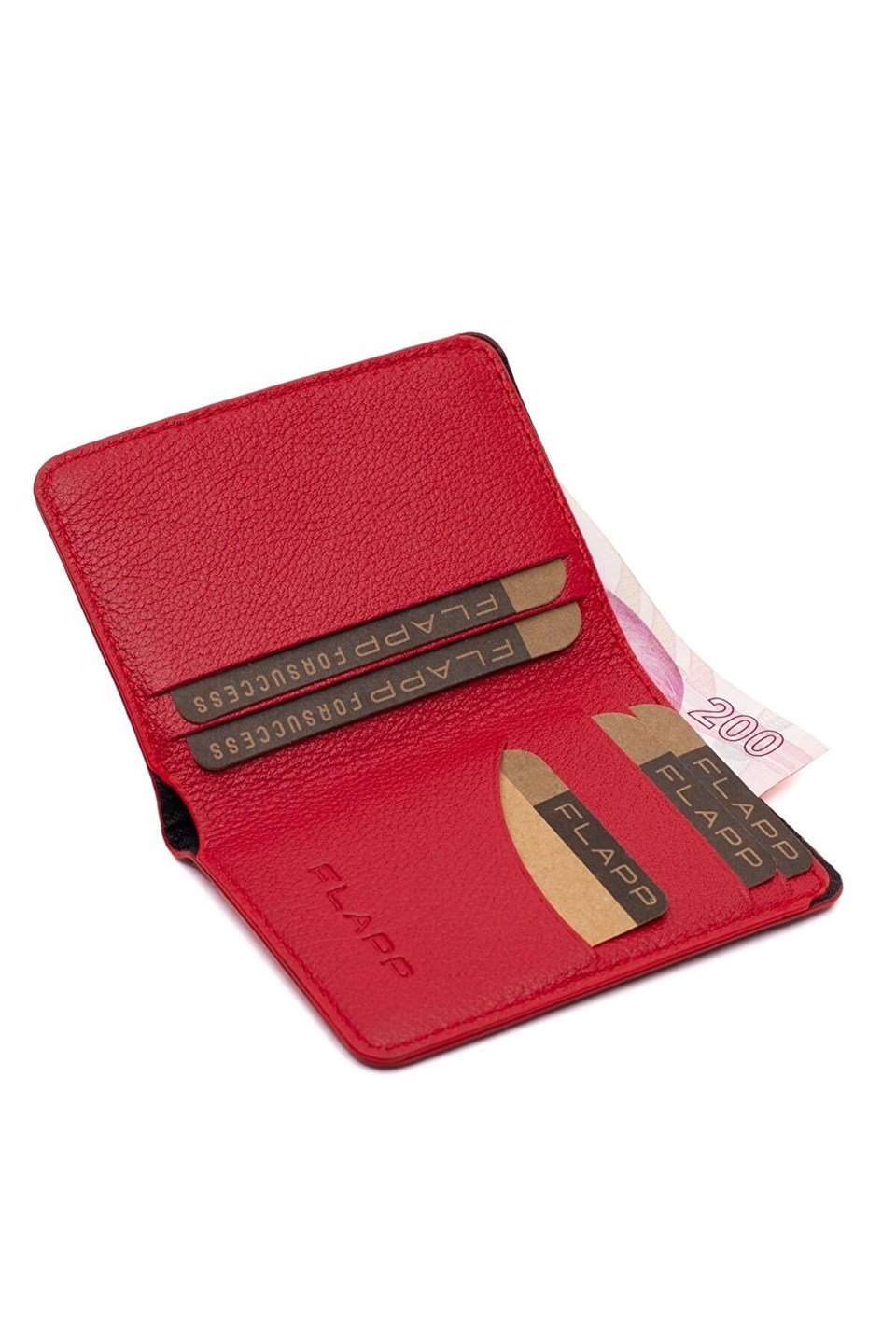 Flapp Hakiki Deri Kırmızı Rfıd Engelleyici Korumalı Mini Cüzdan Kartlık