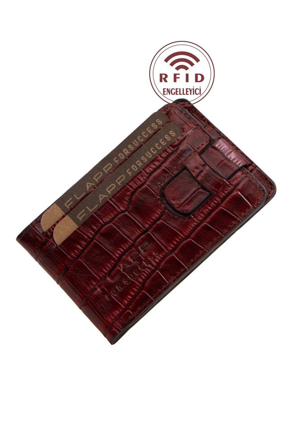 Flapp Hakiki Deri Krokodil Bordo Cüzdan Kartlık