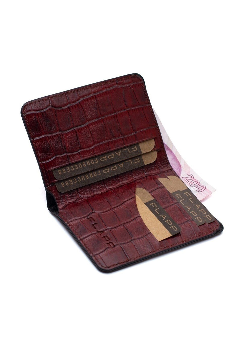 Flapp Hakiki Deri Krokodil Bordo Rfıd Engelleyici Korumalı Mini Cüzdan Kartlık