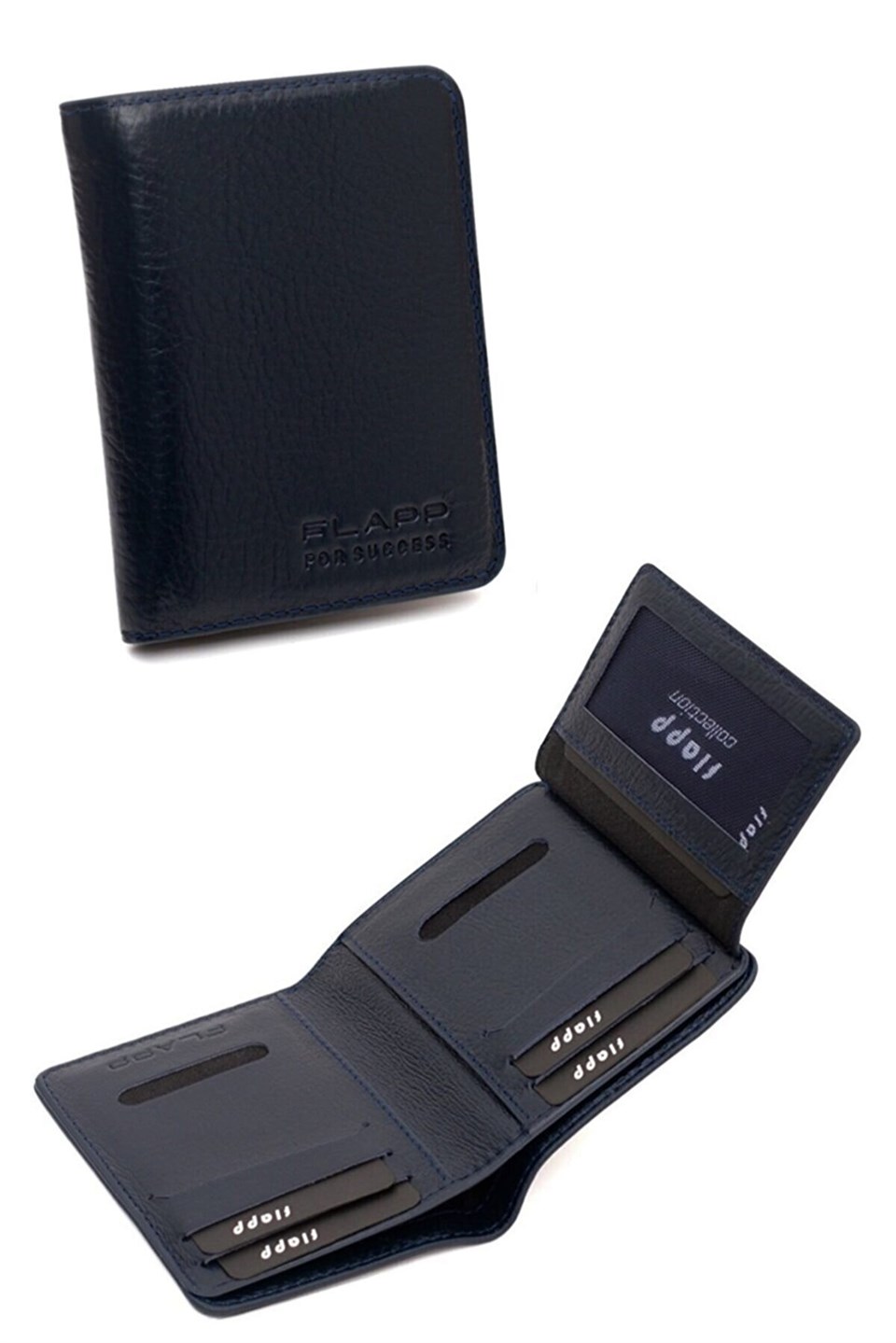 Flapp Hakiki Deri Lacivert Dikey Cüzdan