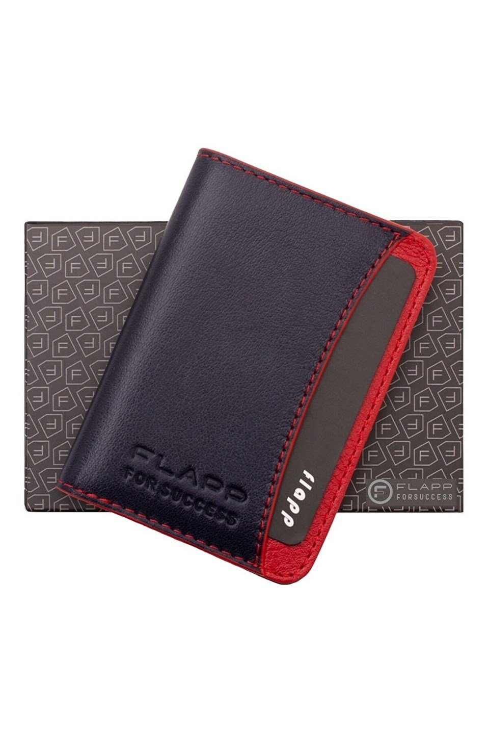 Flapp Hakiki Deri Lacivert Kırmızı Mini Cüzdan Kartlık