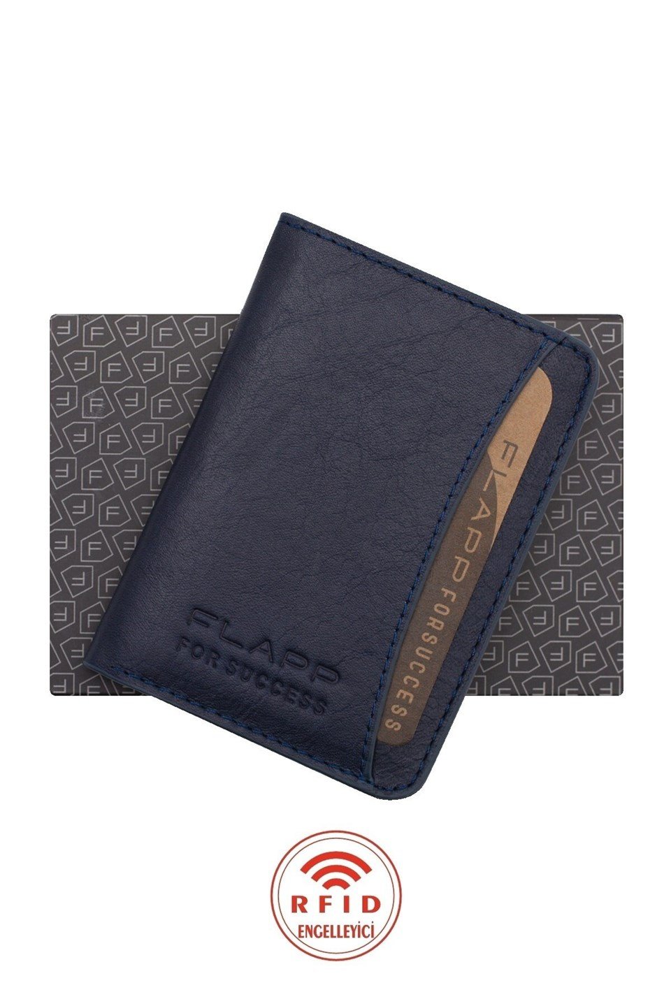 Flapp Hakiki Deri Lacivert Mini Cüzdan Kartlık