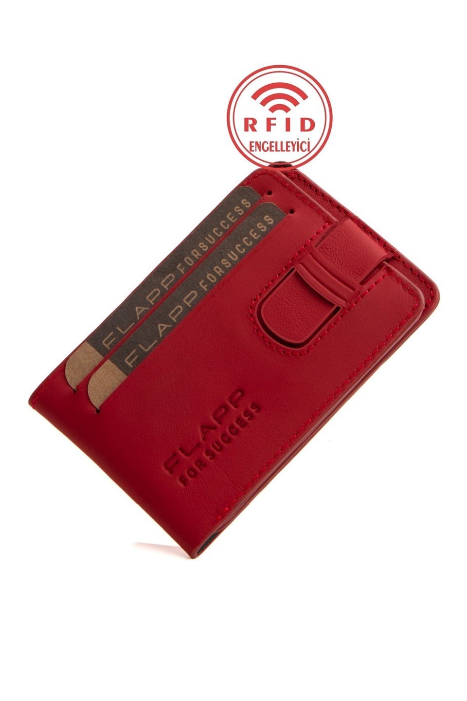 Flapp Hakiki Deri Mat Kırmızı Rfıd Engelleyici Korumalı Cüzdan Kartlık