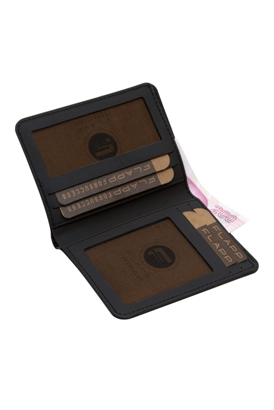 Flapp Hakiki Deri Mat Siyah Rfıd Engelleyici Korumalı Cüzdan Kartlık