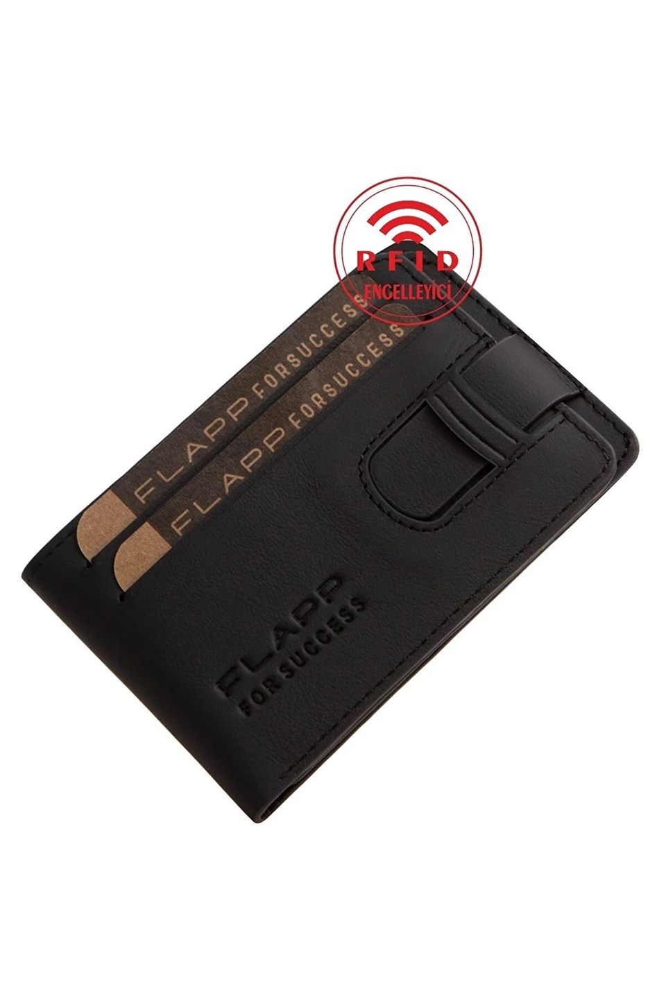 Flapp Hakiki Deri Mat Siyah Unisex Cüzdan Kartlık