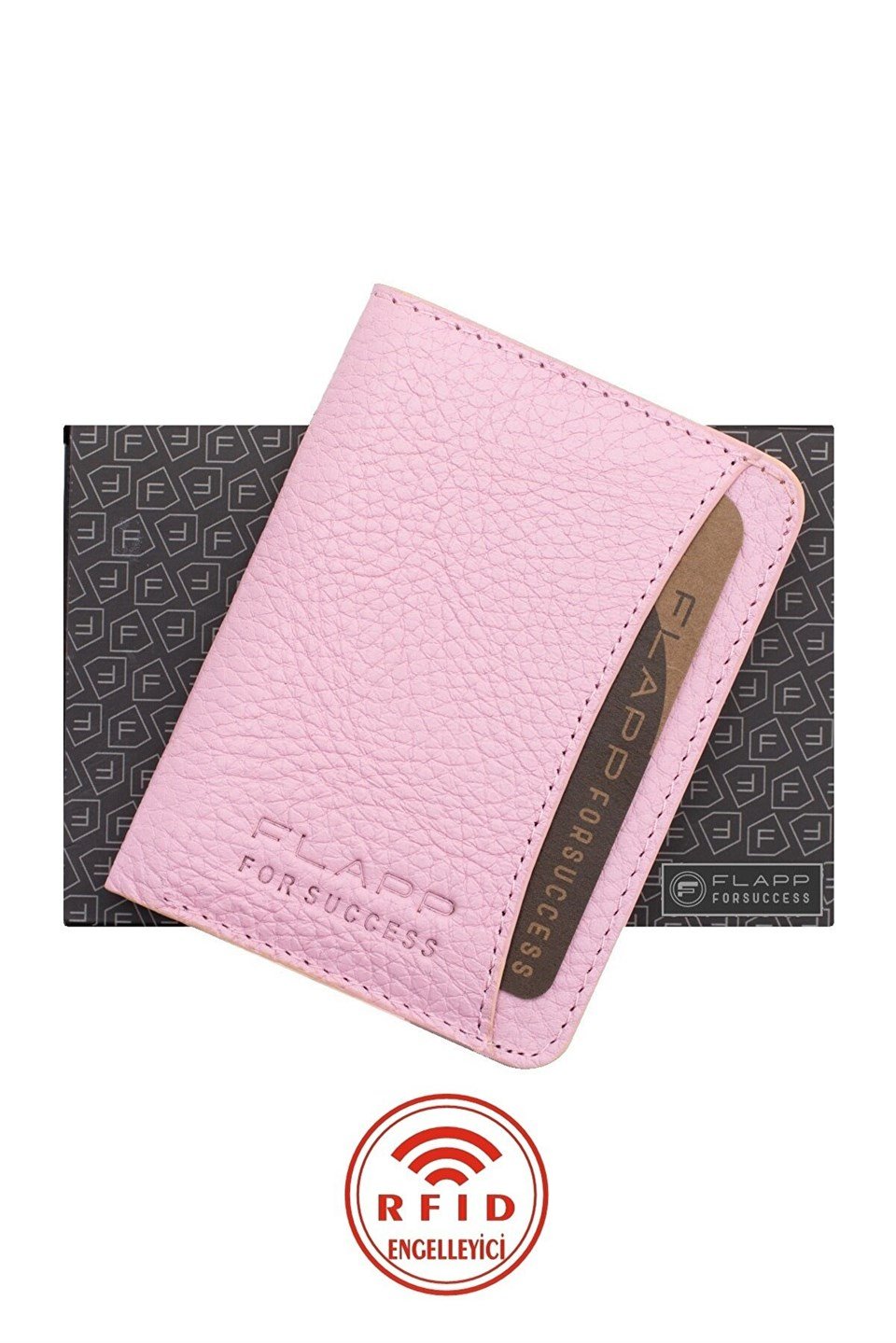 Flapp Hakiki Deri Pembe Rfıd Engelleyici Korumalı Mini Cüzdan Kartlık
