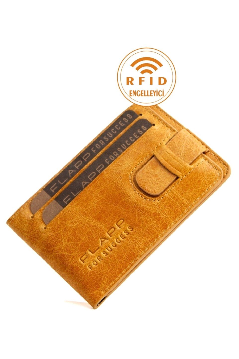 Flapp Hakiki Deri Sarı Kadın Cüzdan Kartlık