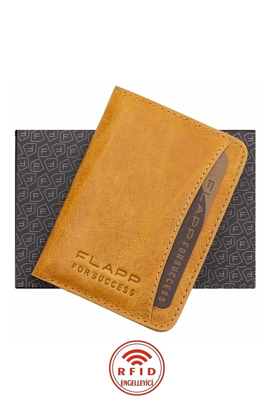 Flapp Hakiki Deri Sarı Rfıd Engelleyici Korumalı Mini Cüzdan Kartlık