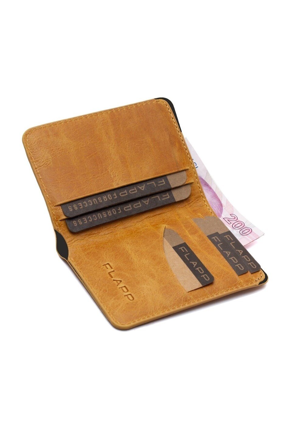 Flapp Hakiki Deri Sarı Rfıd Engelleyici Korumalı Mini Cüzdan Kartlık
