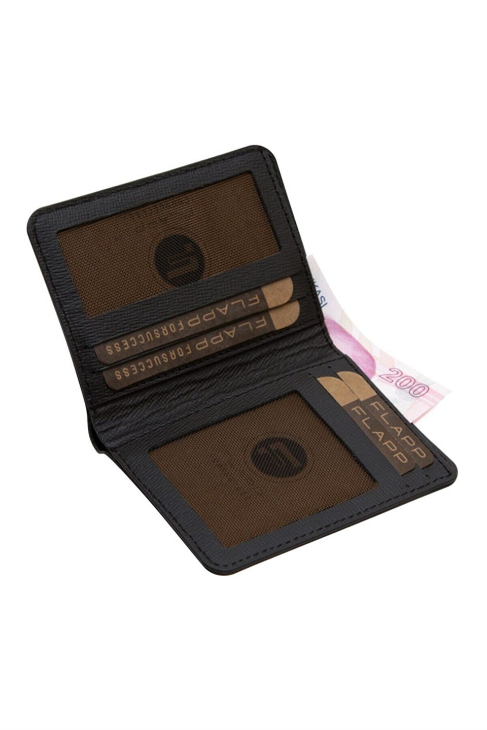 Flapp Hakiki Deri Siyah Desenli Rfıd Korumalı Unısex Cüzdan Kartlık