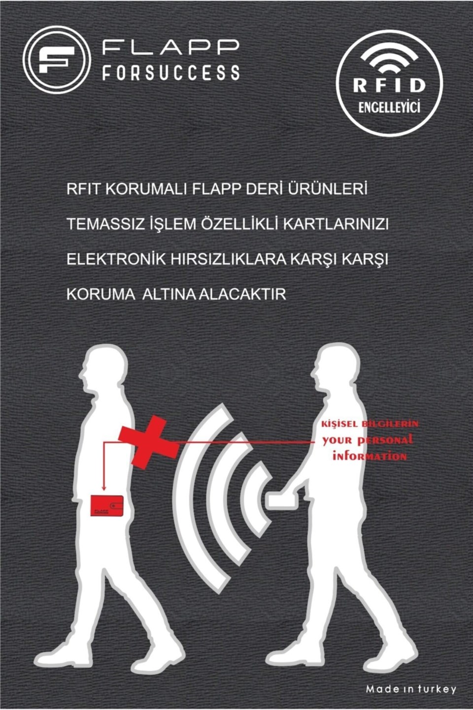 Flapp Hakiki Deri Siyah Desenli Rfıd Korumalı Unısex Cüzdan Kartlık